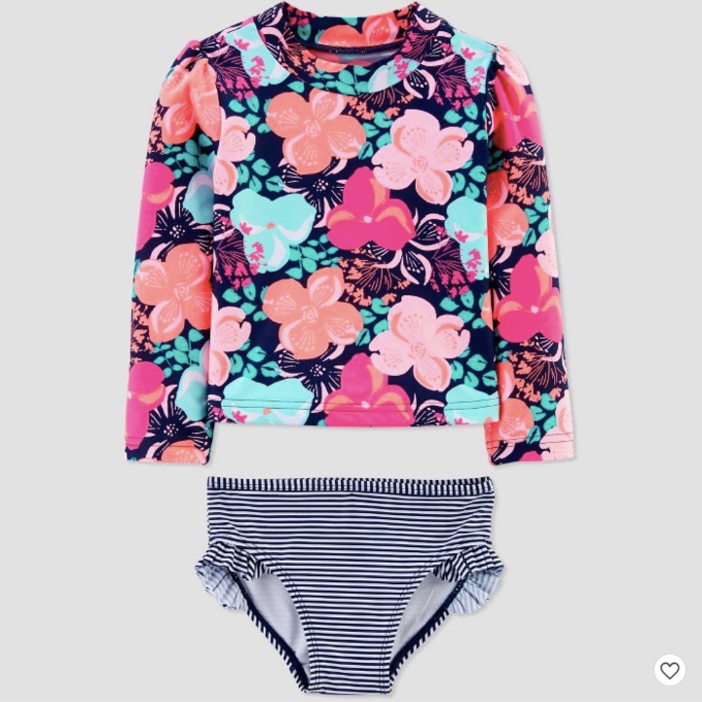 Toddler Girls' Floral Swim Rash Guard